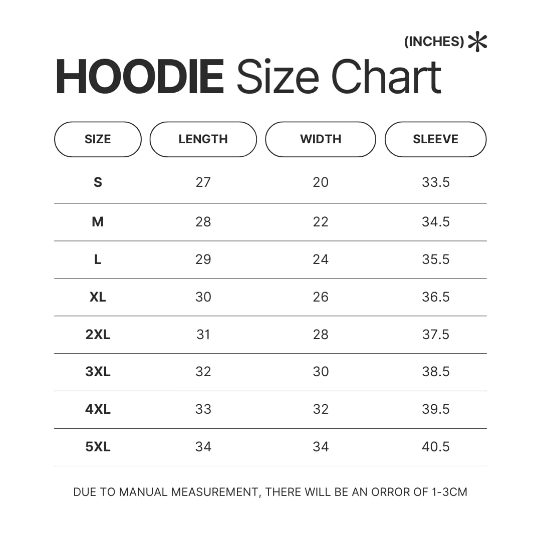 Hoodie Size Chart - Dune Merch