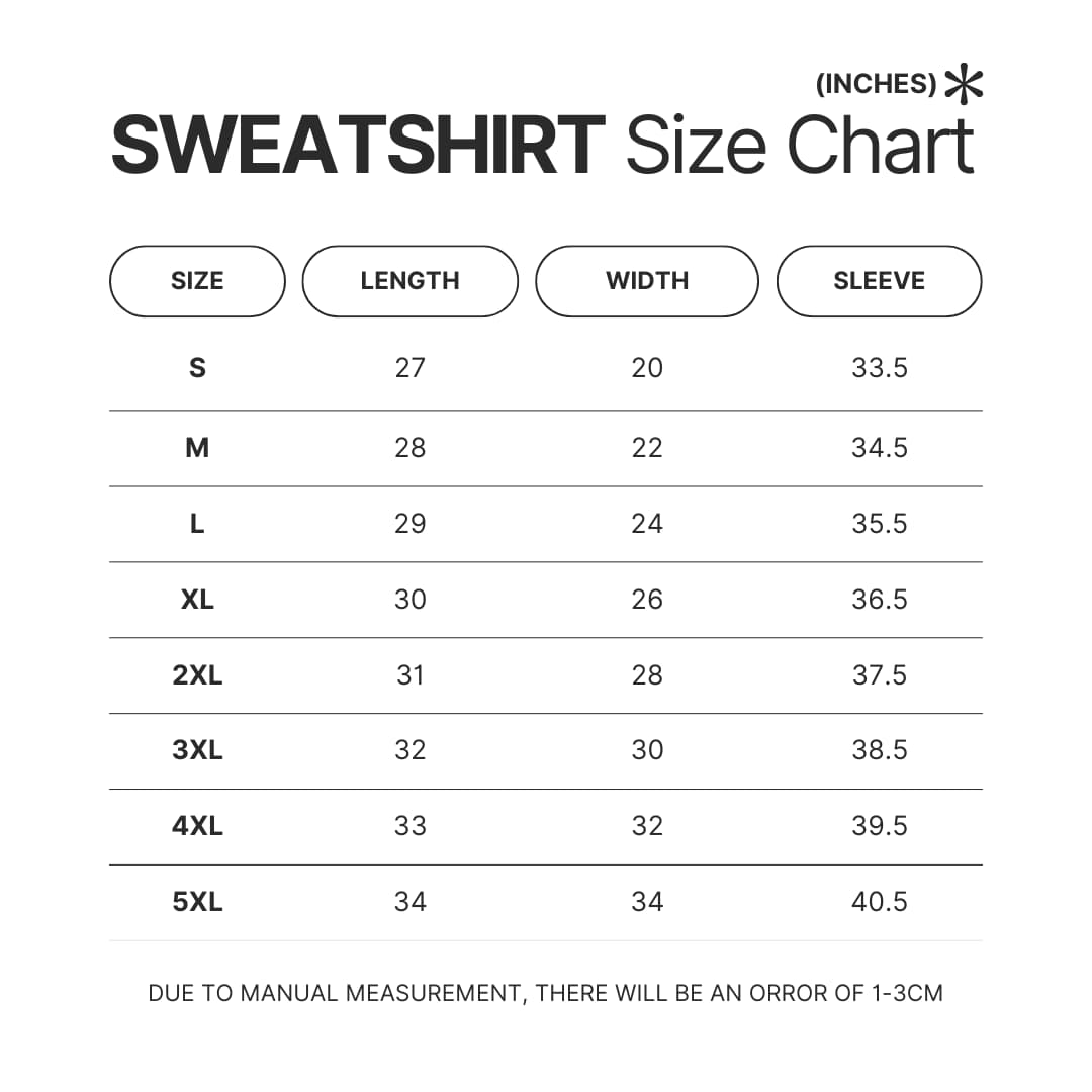 Sweatshirt Size Chart - Dune Merch
