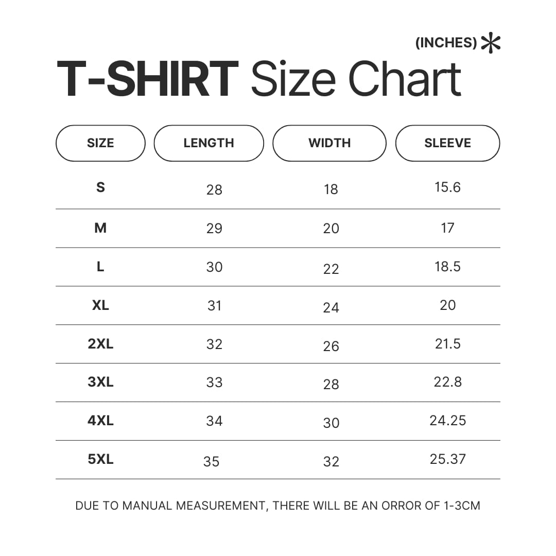 T shirt Size Chart - Dune Merch